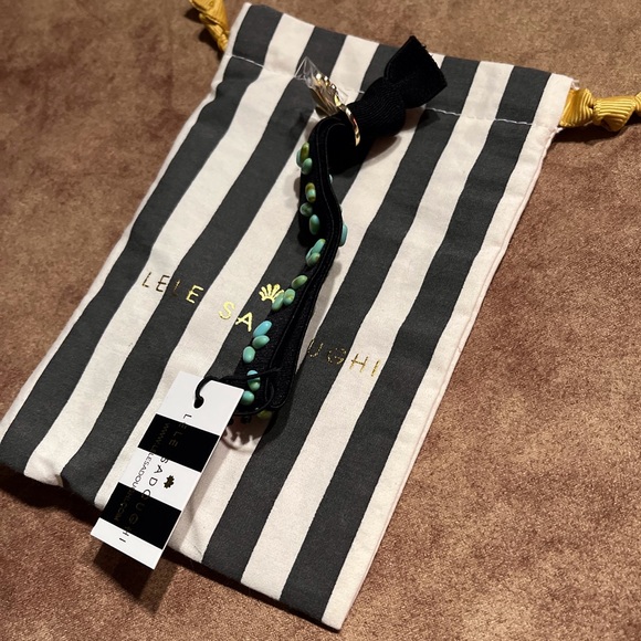 LELE SADOUGHI NWT AUTHENTIC JET BLACK TURQUOISE EMBELLISHED ELASTIC BRACELET - Picture 6 of 9